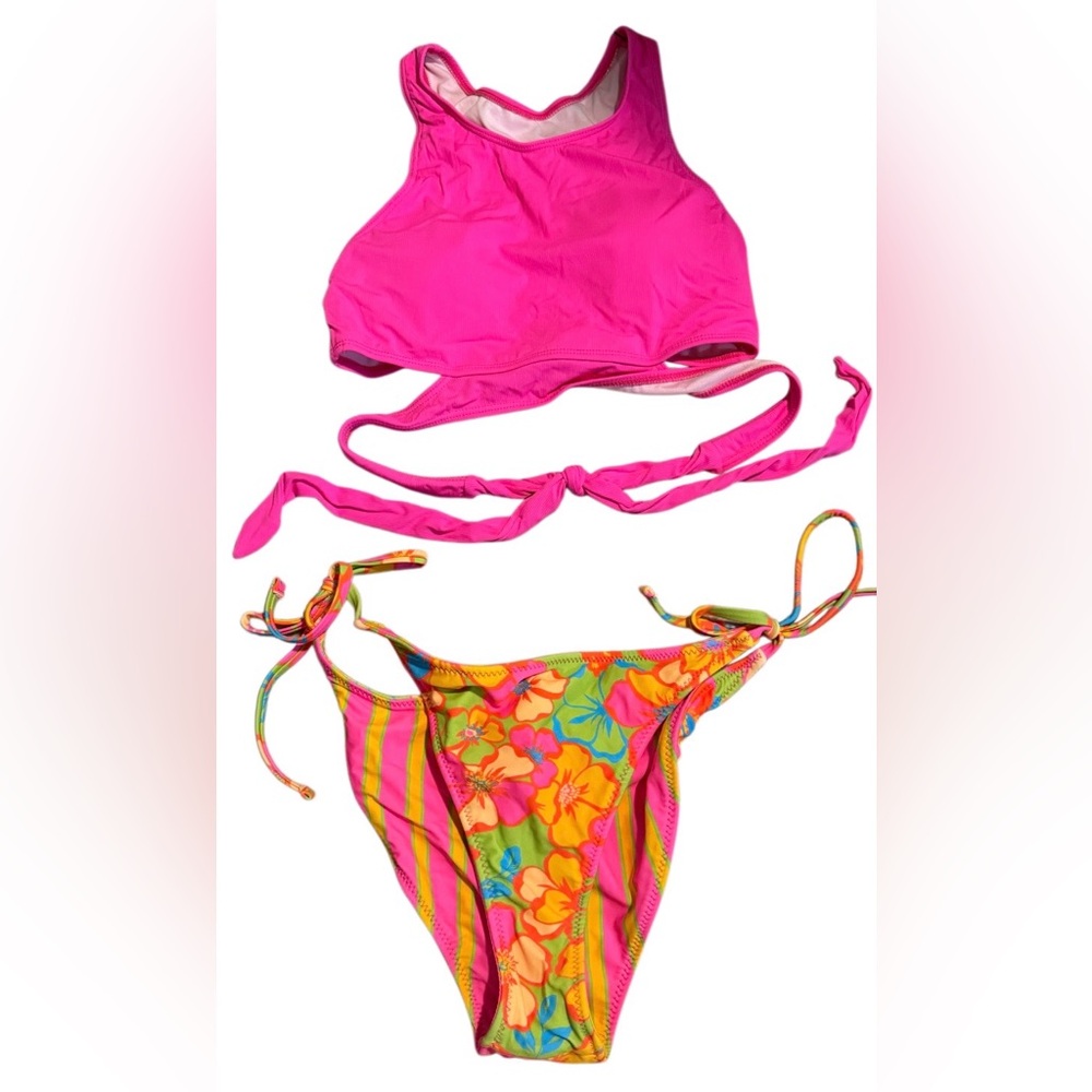 NWT ZAFUL Vibrant Pink Floral Bikini Set